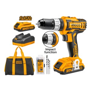 Taladro Atornillador Percutor Ingco 20v 2bat 13mm