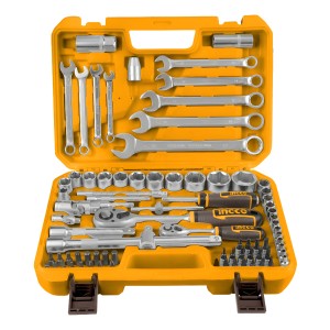 Juego De Dados Puntas Llaves 82 Pzs 1/4 1/2 Ingco Hkts42802 Naranja Claro