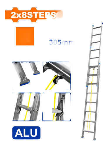 Escalera Extensible 2 X 8 Esc 2 Aluminio Wld8h16 Wadfow - Imagen 2