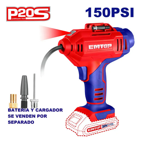 Compresor Pistola Inflador A Bateria S/bat P/autos Emtop - Imagen 2