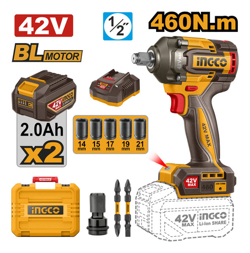 Llave Impacto 460nm 42v + Acces + Valija Ciwli42462 Ingco - Imagen 2