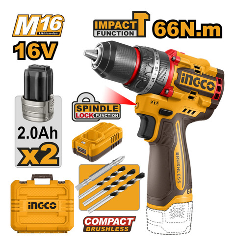 Taladro Atorn Percutor 66nm Bat Car Valija Cidli166062 Ingco - Imagen 2