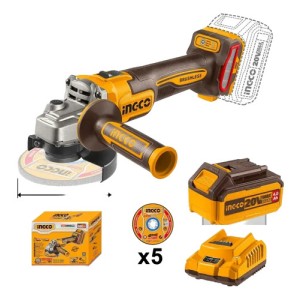 Amoladora 20v + Bateria 4ah Cargador +5 Discos Ingco Cagli26
