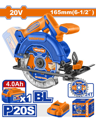 Sierra Circular 165mm + Bateria + Carg + Acc Wadfow Wlwp5523 - Imagen 2