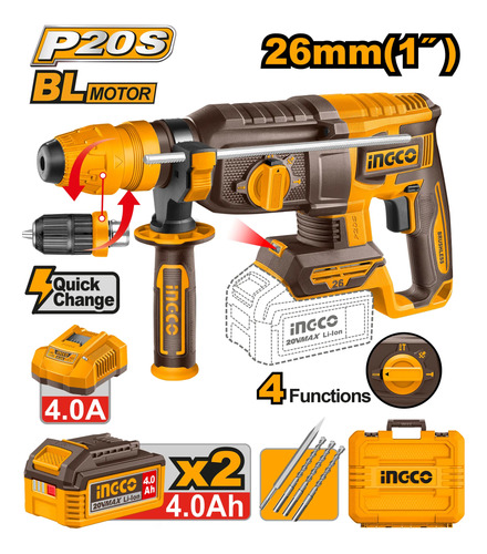 Rotomartillo 2.5j Sds Plus Bat/car + Acce Ingco Crhli202689 - Imagen 2