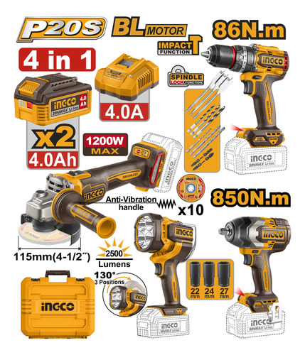 Kit Combo 4 En 1 + Accesorios + Valija Ingco Cosli251192 - Imagen 2