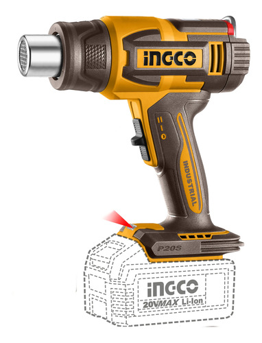Pistola Calor 20v 580°c Con Accesorios Ingco Hgli2058