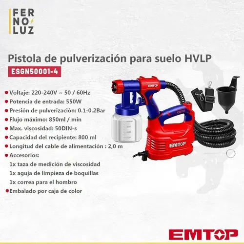 Máquina Pistola Equipo Pintar Hvlp 550w Pico De Bronce Emtop - Imagen 2