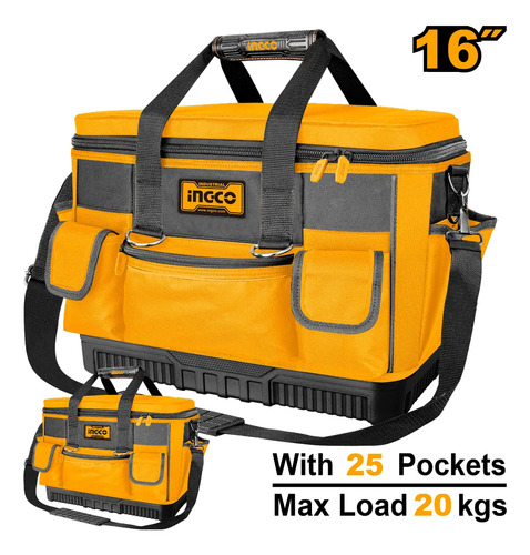 Bolso Industrial Porta Herramientas 16 PuLG Ingco Htbg10 Amarillo - Imagen 2