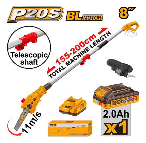 Motosierra Altura 8pLG Bat/carg + Accesorios Ingco Psli20281 - Imagen 2
