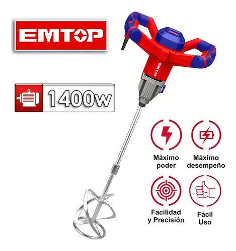 Mixer mezclador eléctrico de pintura Emtop 1400w M14 - Imagen 2