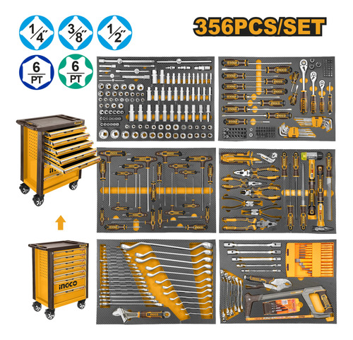 Set 356 Herramientas + Gabinete Metalico Ingco Htcs273561 - Imagen 2