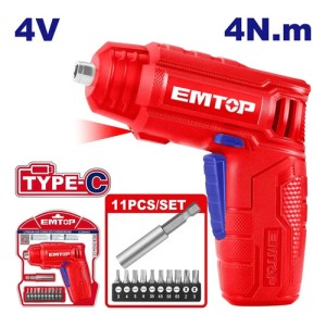 Atornillador 4v 1/4 Set 11pcs Ecsr0404 Emtop Rojo 50/60